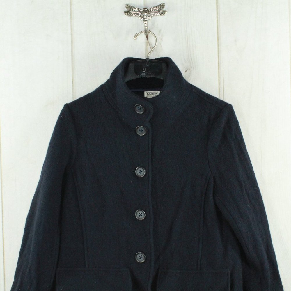 LL Bean Black 100% Wool Button-Down Coat Jacket Size M - Picture 2 of 9
